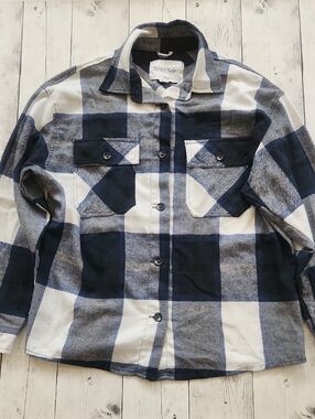 Reserve Fairfax Womens Small Blue/white Buffalo Plaid Button Down Top